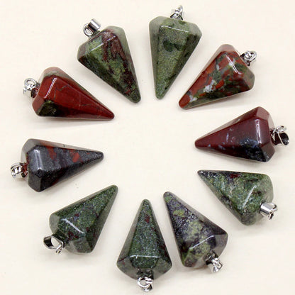 24pcs Natural Stone Reiki Pendulum Divination Pendant Amethyst Quartz Crystal Agate Suitable for DIY Necklace Jewelry Pendant