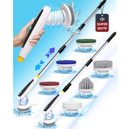 Electric Spin Scrubber, 2024 New Super Quiet Power Cleaning Brush For Bathroom Floor Tile With Long Handle, Cordless Shower Brush With 7 Replaceable Brush Heads, 120Mins Work Time, Dual Speeds