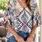 Printed Notched Half Sleeve Blouse