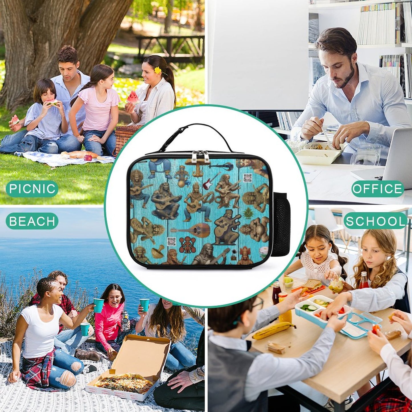 PU Leak-proof Lunch Bag with Detachable Buckled Handle