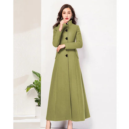 Women Woolen Coat 2024 Winter New Elegant Wool Jacket Slim Long Woolen Trench Coat Thick Warm Tops Lady Vintage Dress Overcoat