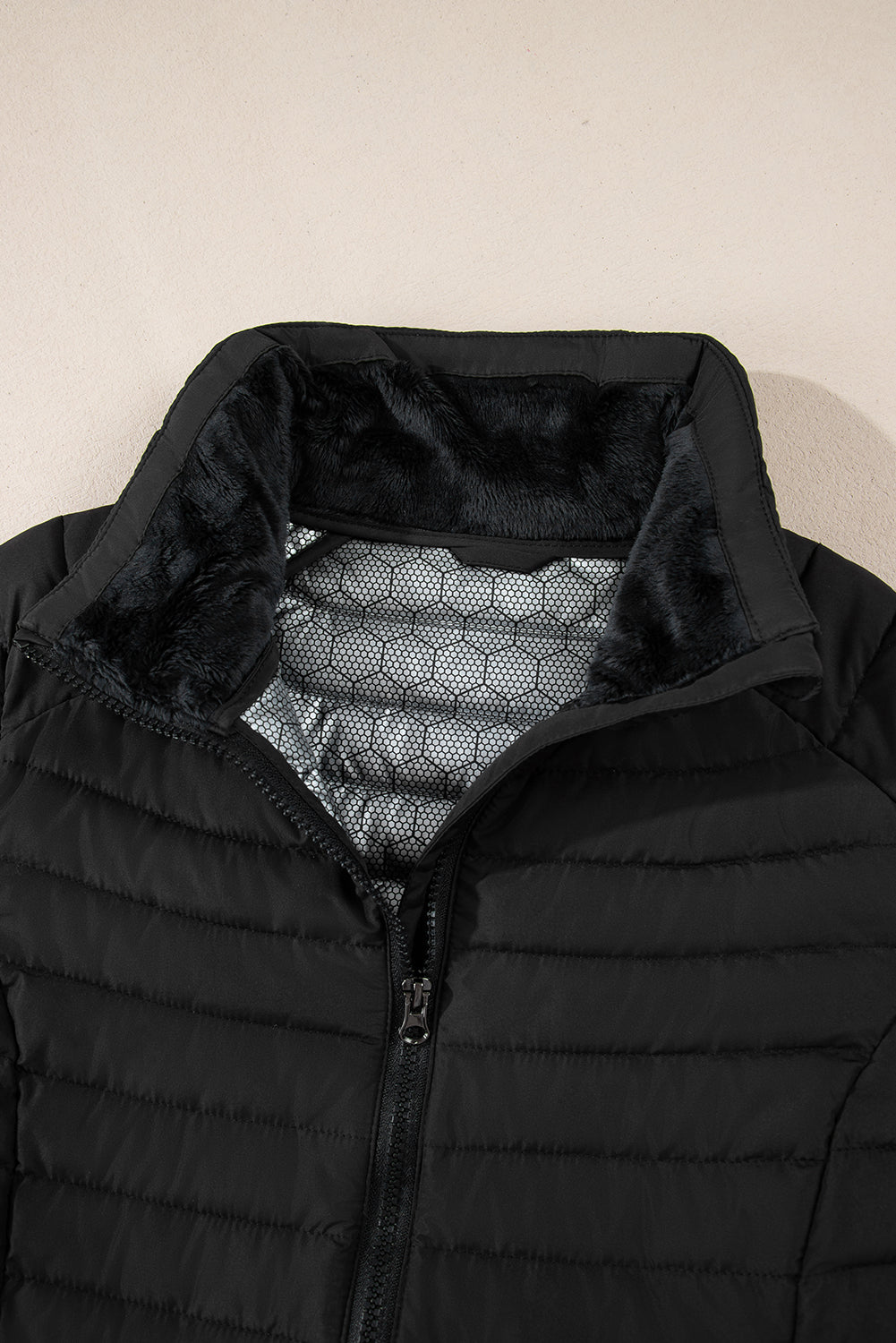 Burgundy Solid Color Quilted Zip-up Puffer Jacket