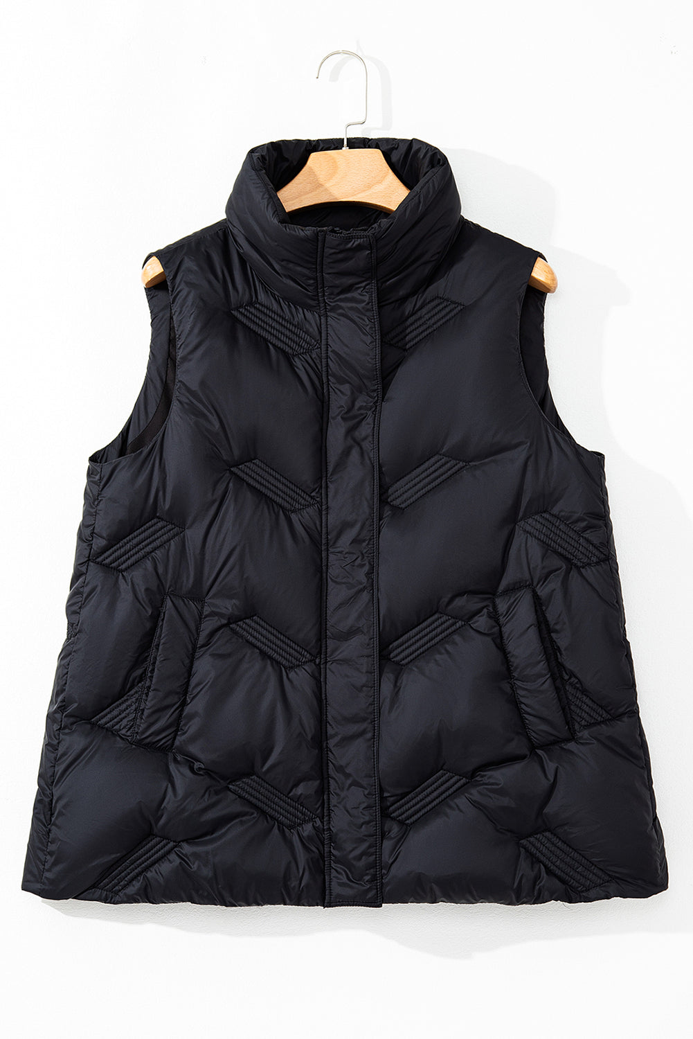 Black Quilted High Neck Zip Up Jacket Vest