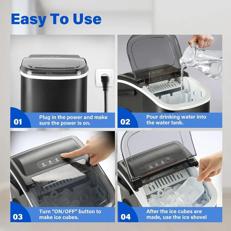 YSSOA Portable Ice Maker for Countertop, 9 Ice Cubes Ready in 6 Mins, 26lbs Ice/24Hrs, with Self-Cleaning Feature