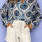 Blue Tribal Pattern Buttoned Front Loose Shirt