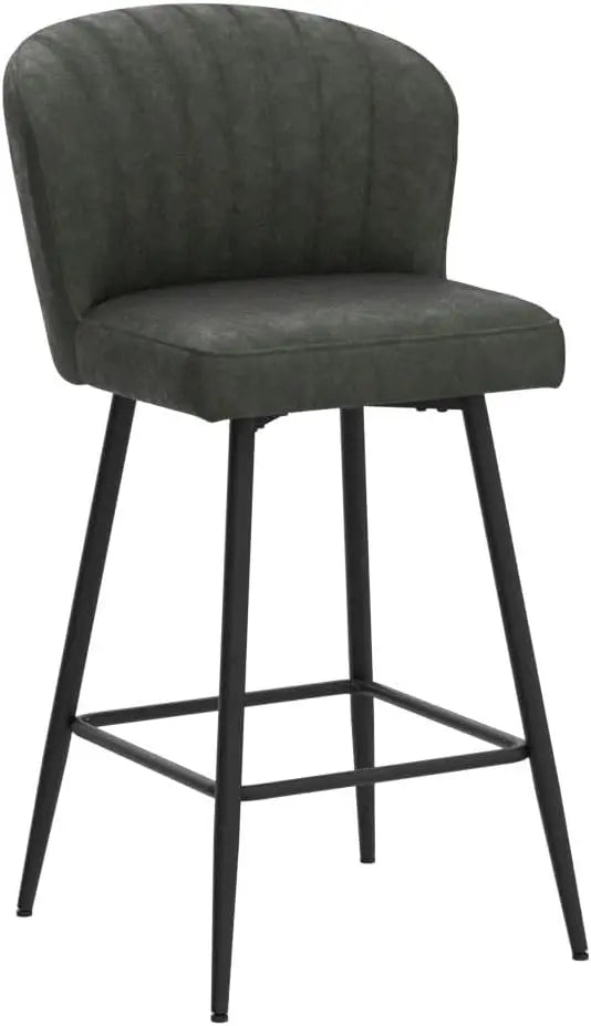 Counter Height Bar Stools Set of 2 Modern Bar Chairs with Back Leather Upholstered Barstools with Metal Footrest