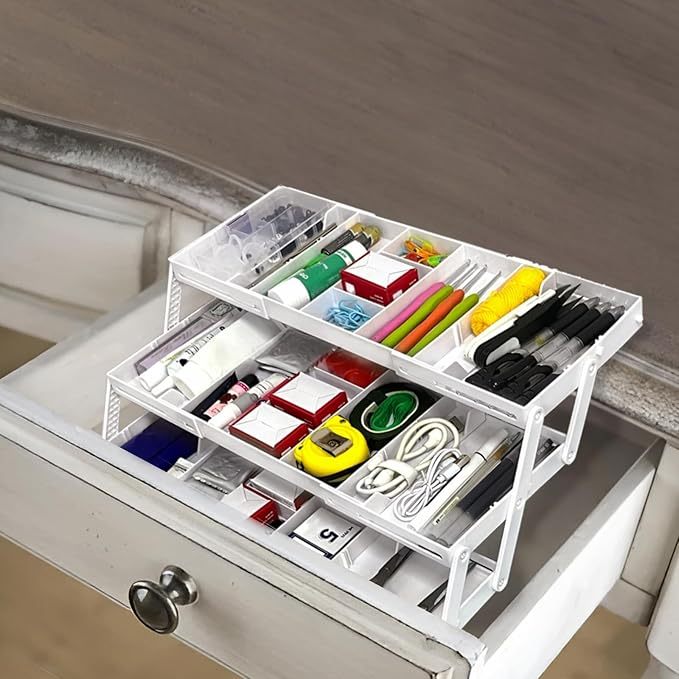 3 Tier Drawer Organizer, Expandable Junk Drawer Organizer, Smart Drawer Organizer Multi Level, Collapsible Shallow Storage Drawers Tray Desk Organizer For Makeup, Jewelry