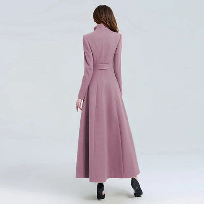 Women Woolen Coat 2024 Winter New Elegant Wool Jacket Slim Long Woolen Trench Coat Thick Warm Tops Lady Vintage Dress Overcoat