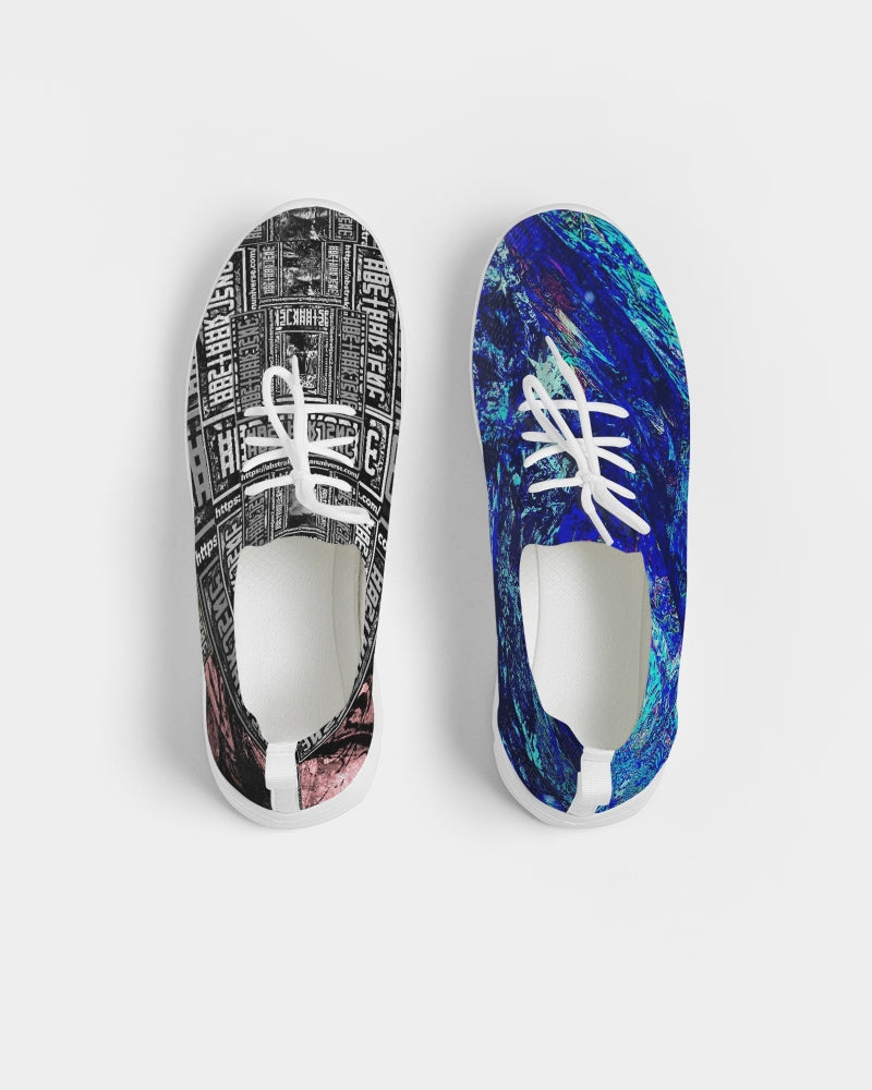 Blue Galaxy Abstract Design Men's Lace Up Flyknit Shoe