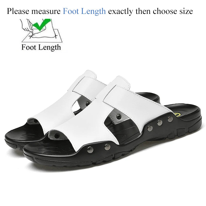 Summer Men Leather Slides Slippers Plus Size 50 51 52 Casual Shoes Outdoor Beach Black Soft Sandals Flat New Fashion 2021