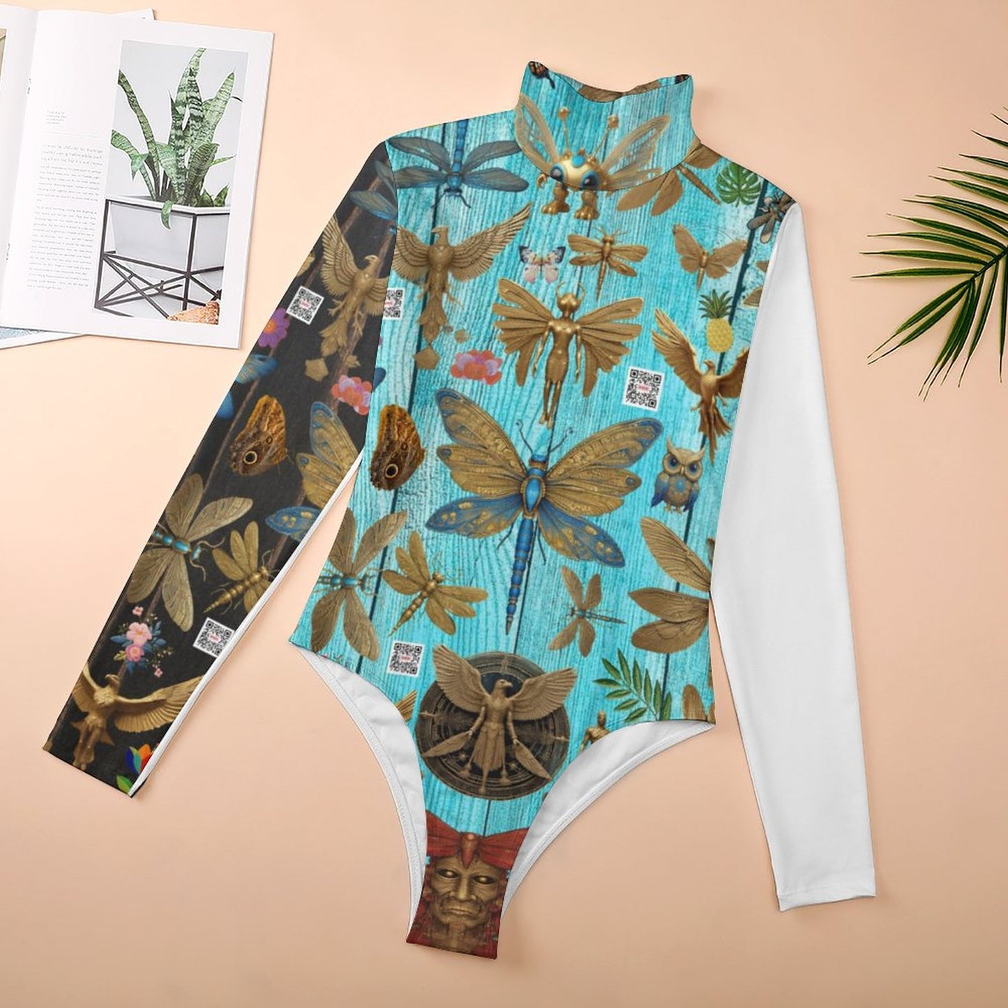 High-collar Long-sleeve Bodysuit NZ056 (All-Over Printing)