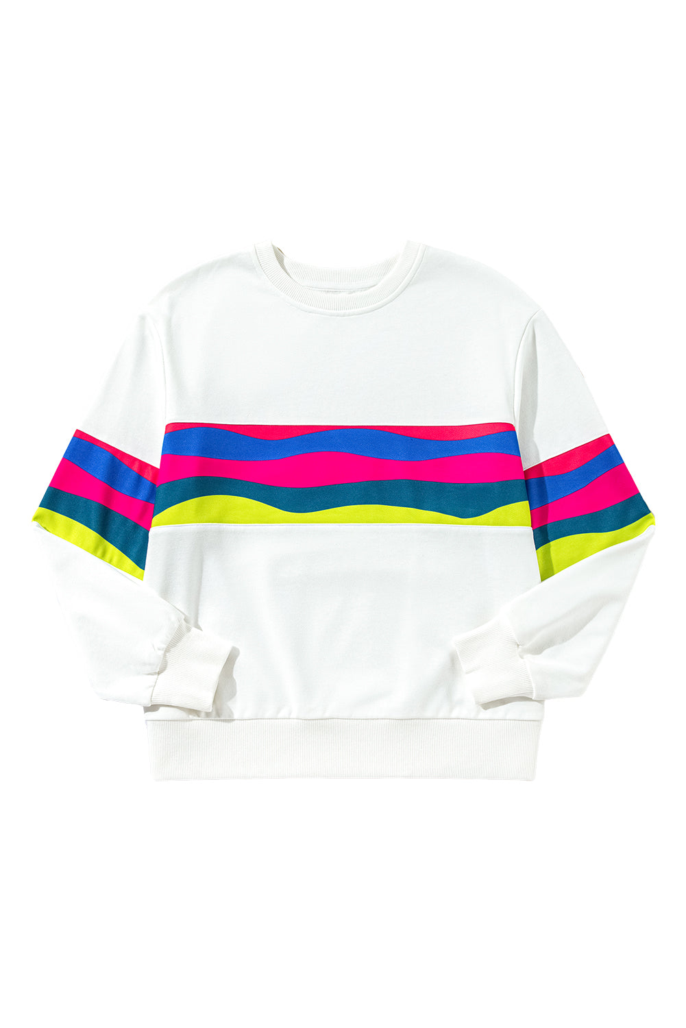 White Colorful Striped Accent Long Sleeve T Shirt