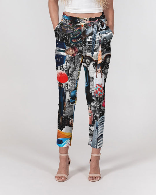 Trendy Abstrak Pattern Women's All-Over Print Belted Tapered Pants