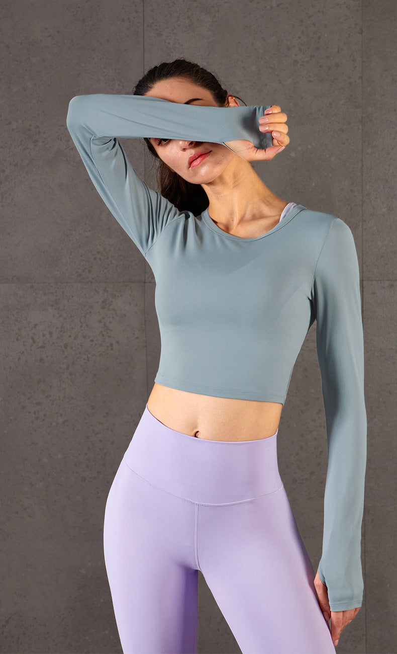 High-elastic Tight-fitting Slim Finger Sleeves Waist-length Fitness Long Sleeves