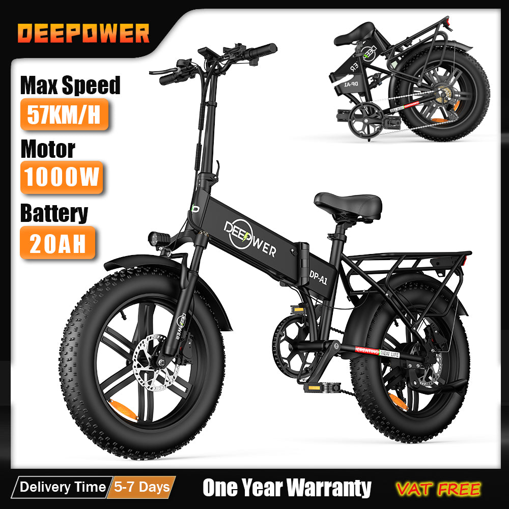 DEEPOWER 20 inch Adults Electric Bike Bicycle 48V 20AH 20 Inch Fat Tire Electric E Bikes Free Shipping Mountain Ebikes 1000W