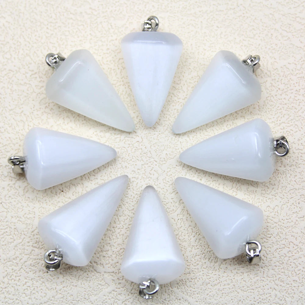 24pcs Natural Stone Reiki Pendulum Divination Pendant Amethyst Quartz Crystal Agate Suitable for DIY Necklace Jewelry Pendant