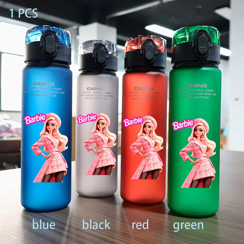 Barbie 560ML Large Capacity 4 Color Children Water Cup Portable Plastic Outdoor Sports Aldults Water Bottle Anime Customizable