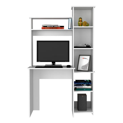 Desk, Five Shelves, Two Superior Shelves, White