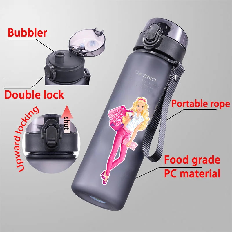 Barbie 560ML Large Capacity 4 Color Children Water Cup Portable Plastic Outdoor Sports Aldults Water Bottle Anime Customizable