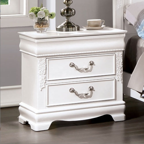 Classic White Color 1pc Nightstand Bedroom Furniture Solid Wood Nickel Hanging Pulls 2-Drawers Bedside Table