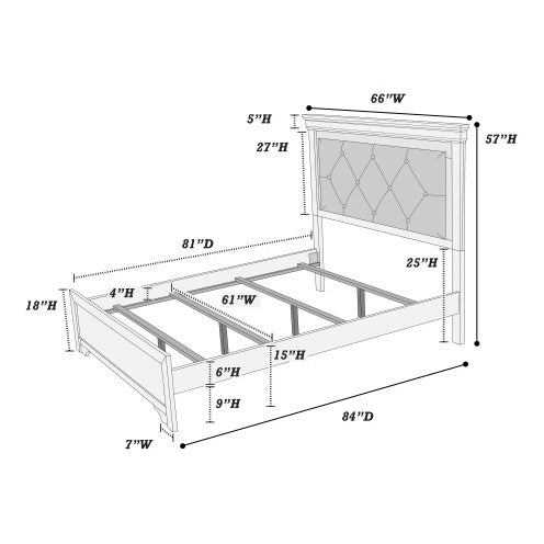 Dark Gray Faux Leather Tufted Headboard 1pc Queen Size Bed W LED Bedroom Furniture Gray Unique Texture FB Solid Wood