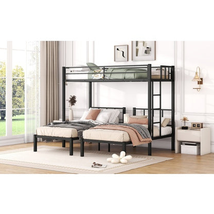 Twin Over Twin Twin Bunk Beds For 3, Twin XL Over Twin Twin Bunk Bed Metal Triple Bunk Bed, Black