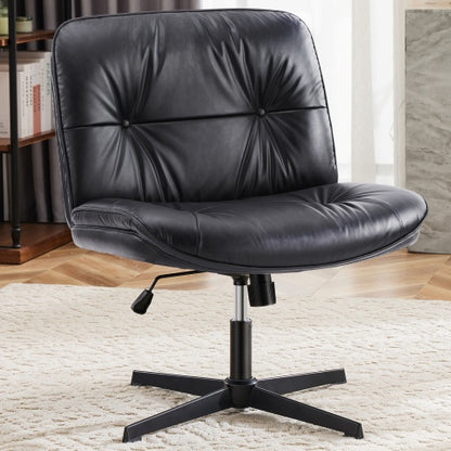 Criss Cross Legged Chair, Armless Office Desk Wide Seat No Wheels, Swivel Height Adjustable Comfy