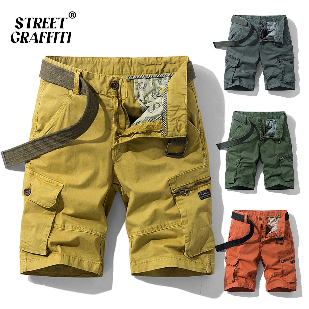 2024 New Spring Summer Men Cargo Shorts Cotton Relaxed Fit Breeches Bermuda Casual Short Pants Clothing Social Cargo Short Men