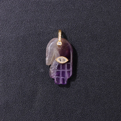 2PCS Fashion Hamsa Fatima Hand Pendant Natural Stone Agates Amethysts Beads Evil Eye Charms for Jewelry Making DIY Necklace