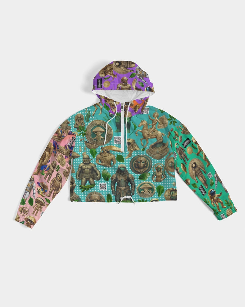 Ancient Abstrak Collection Women's All-Over Print Cropped Windbreaker