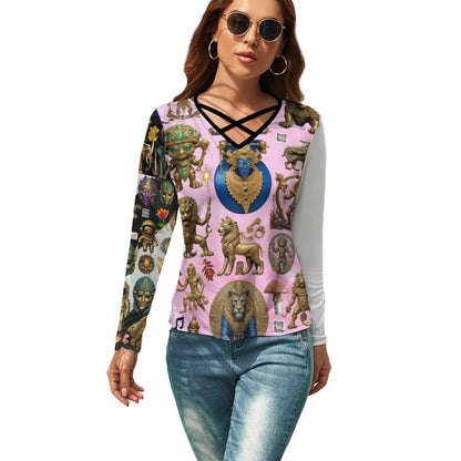 Criss Cross V-Neck Long Sleeve T-shirt NZ118 (All-Over Printing)