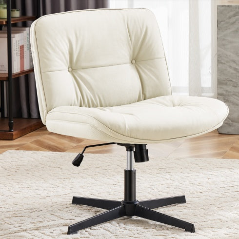 Criss Cross Legged Chair, Armless Office Desk Wide Seat No Wheels, Swivel Height Adjustable Comfy