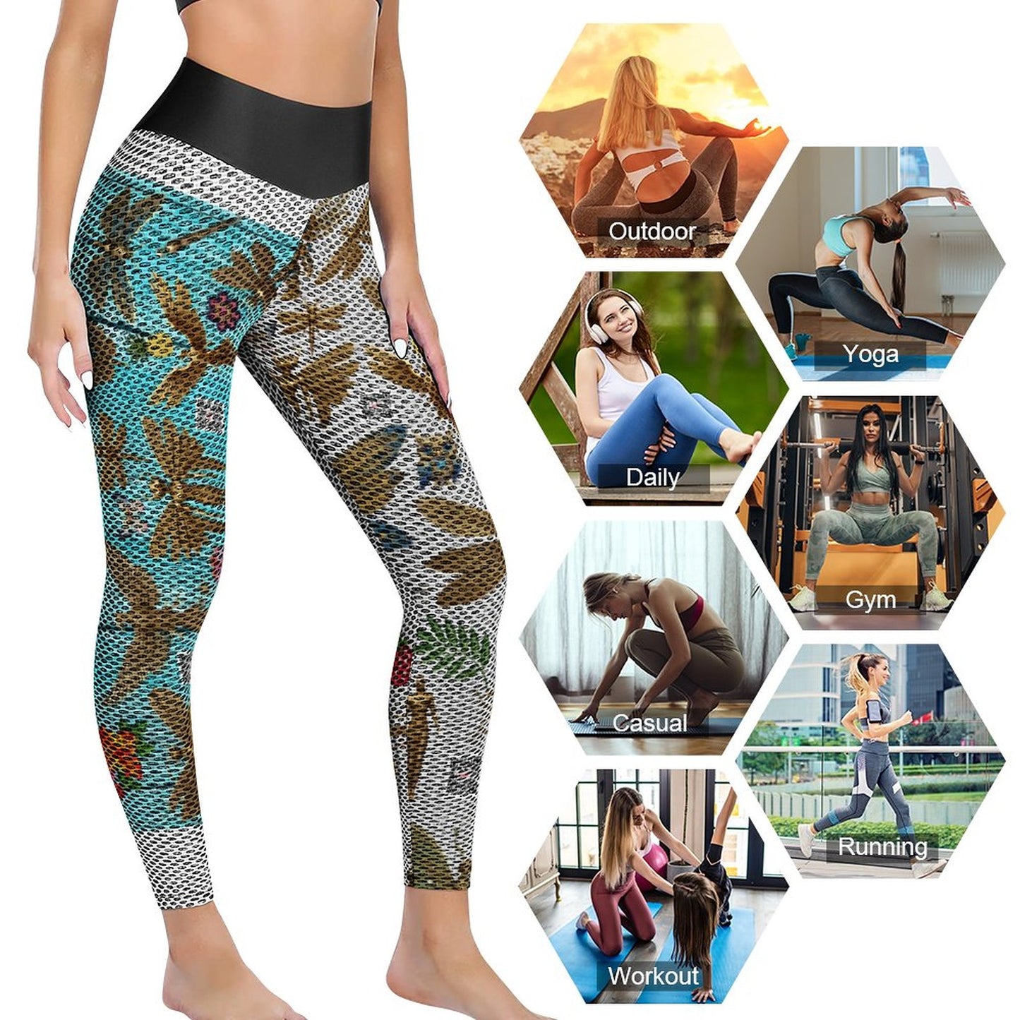 Custom Printed Honeycomb Textured Yoga Pants for Women (All-Over Printing)