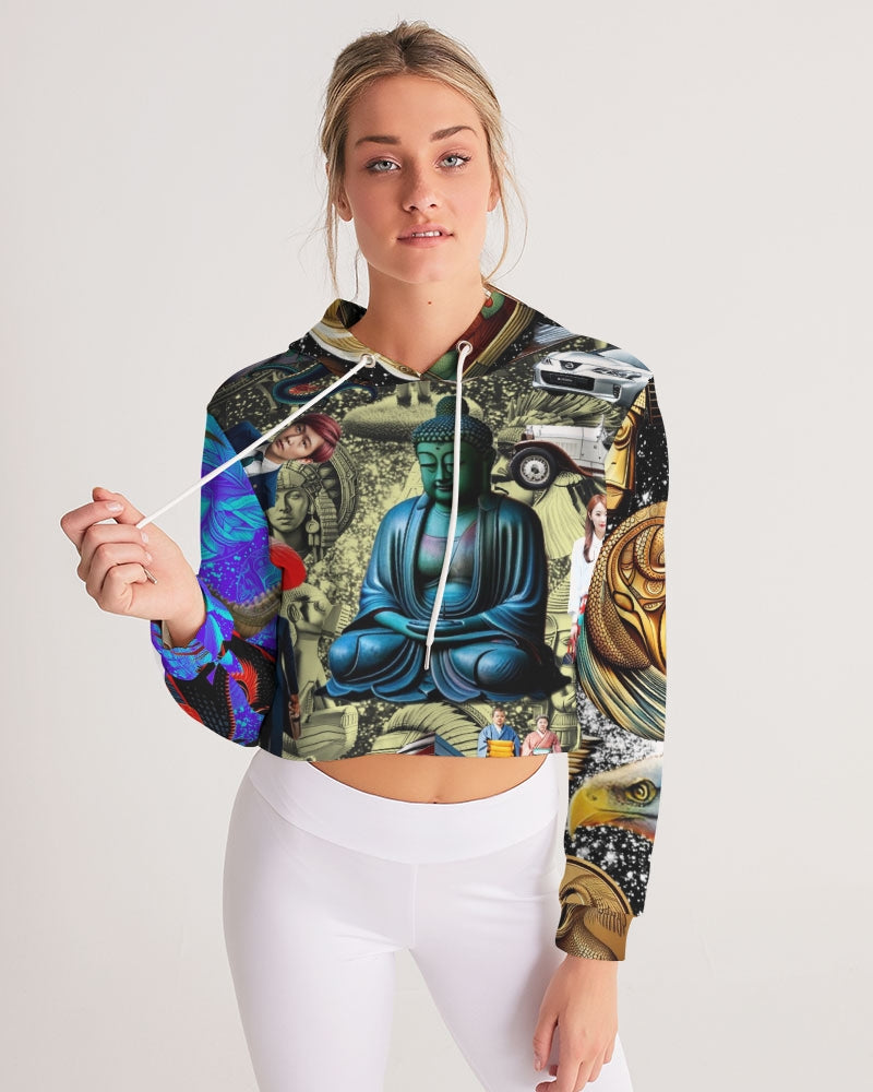 Trendy Abstrak Pattern Women's All-Over Print Cropped Hoodie