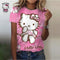 Girl Women's T-shirt Casual Kawaii Hello Kitty Cartoon Pattern Print Tshirt Comfortable Casual Women's Clothing Black Top