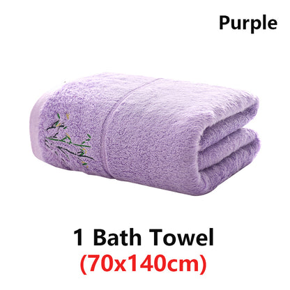 Embroidered Bamboo Fiber Towel Set for Adult High Quality Solid Color Super Absorbent Bath Towel Home Bath Towels & Hand Towels