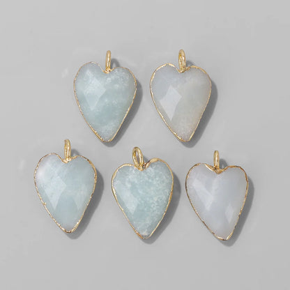 2PCS Faceted Heart Stone Pendant Natural Amazonite Amethysts Sunstone Charm For Fashion Jewelry Making DIY Necklace Bracelets