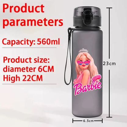 Barbie 560ML Large Capacity 4 Color Children Water Cup Portable Plastic Outdoor Sports Aldults Water Bottle Anime Customizable