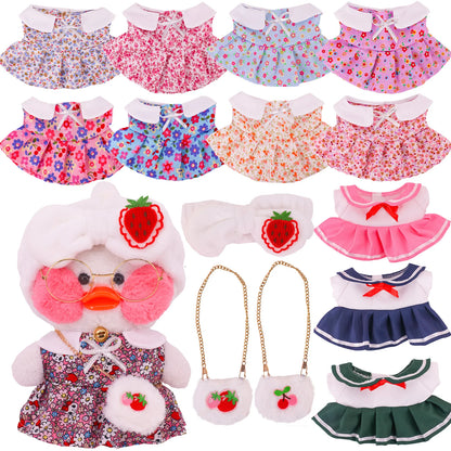 2022 30cm Duck Plush Cafe Lalafafan Clothes Duck Bag Glassess Floral Dress Clothes For 20-30cm Plush Animal Doll Toy Accessories