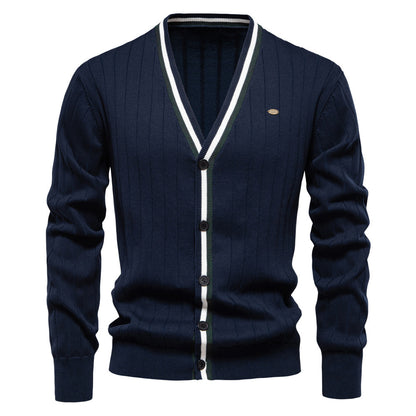 Cardigan Men's V-neck Long Sleeve Sweater Trendy Contrast Color