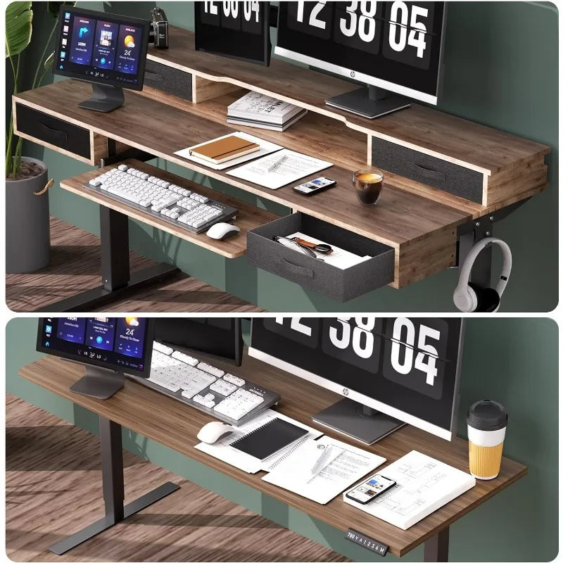 Electric standing desk, multifunctional standing desk with adjustable height, 55*24 standing desk with 4 drawers, ergonomic