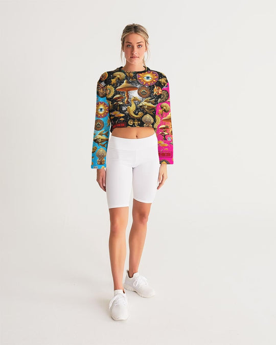 Eye and Face Abstrak Women's All-Over Print Cropped Sweatshirt