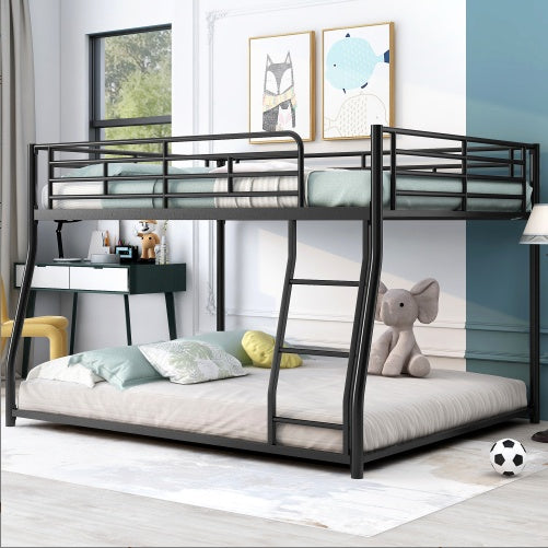 Metal Floor Bunk Bed, Twin XL Over Queen, Black