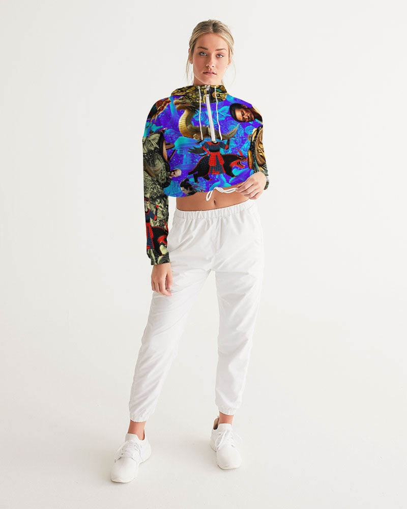 Trendy Abstrak Pattern Women's All-Over Print Cropped Windbreaker