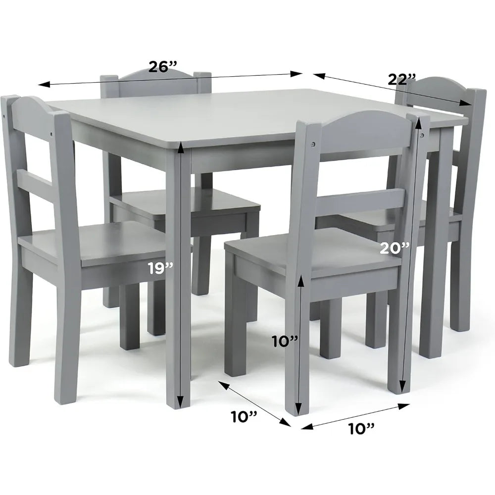 Children's wooden table and set of 4 chairs, grey