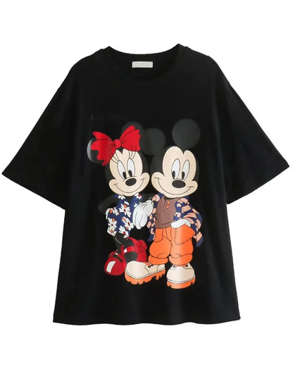 Disney T-Shirt Bambi Deer Fashion Women T-Shirt Summer Cartoon O-Neck Short Sleeve T-Shirt Women Casual Tee Tops Female Femmes