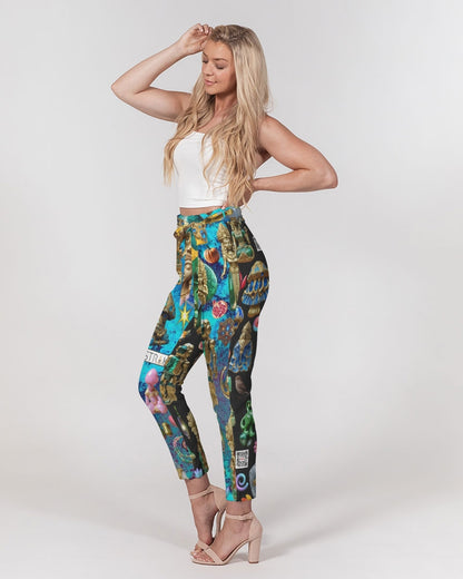 IMG_3100 Women's All-Over Print Belted Tapered Pants