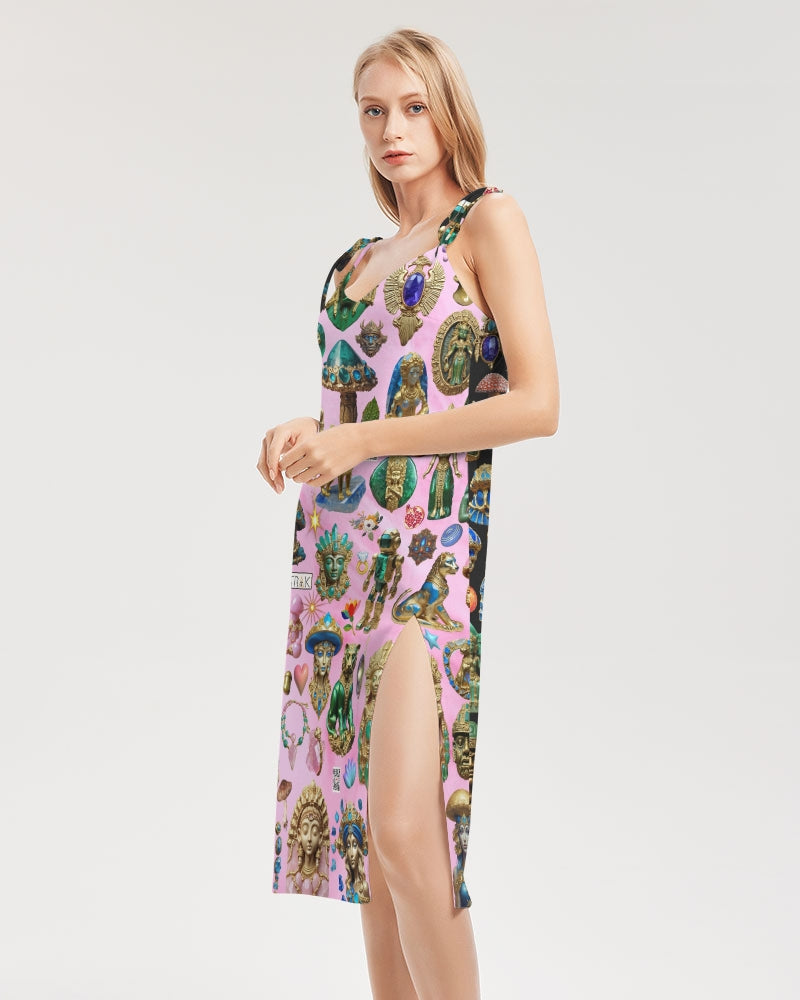 IMG_3100 Women's All-Over Print Tie Strap Split Dress