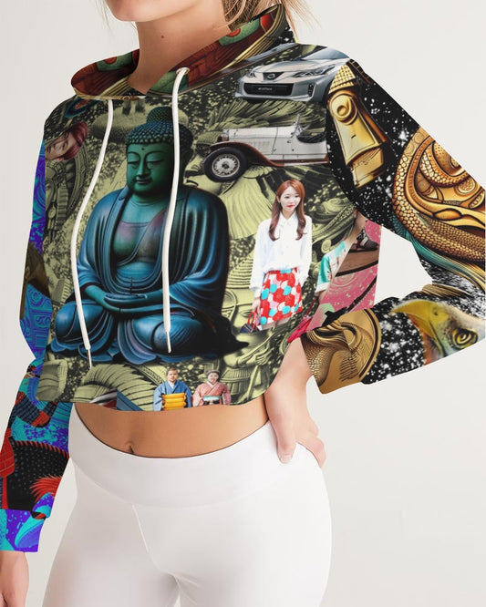 Trendy Abstrak Pattern Women's All-Over Print Cropped Hoodie