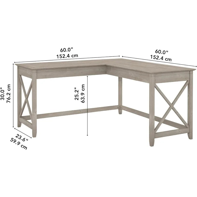 Furniture Key West L Shaped Desk, 60-inch Modern Farmhouse Writing Desk for Home Office